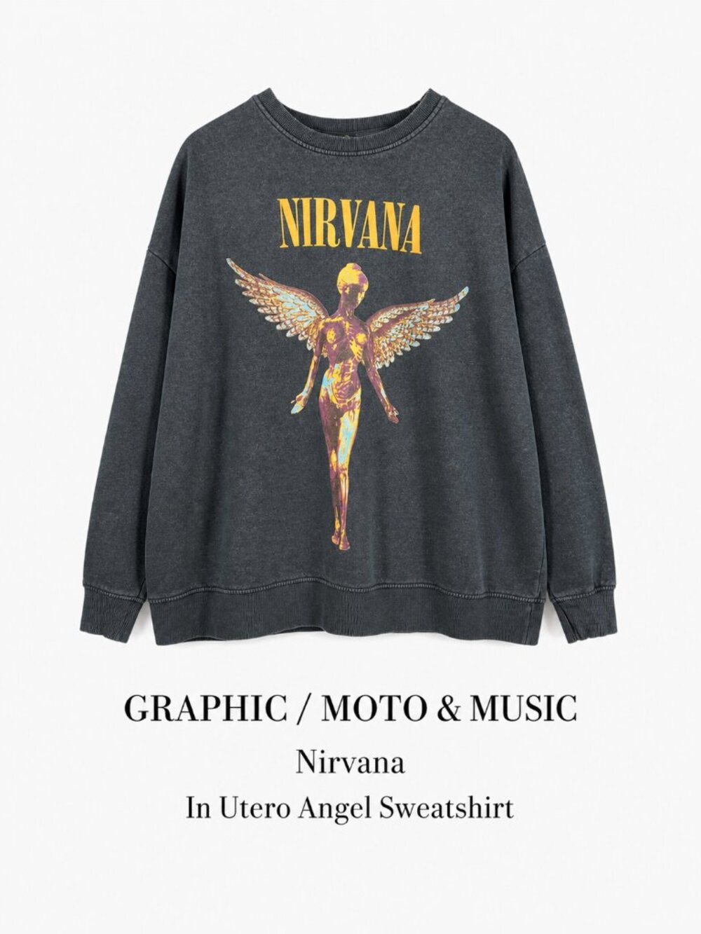 Nirvana In Utero Angel Sweatshirt XL Unisex Oversized Grunge Band Gray